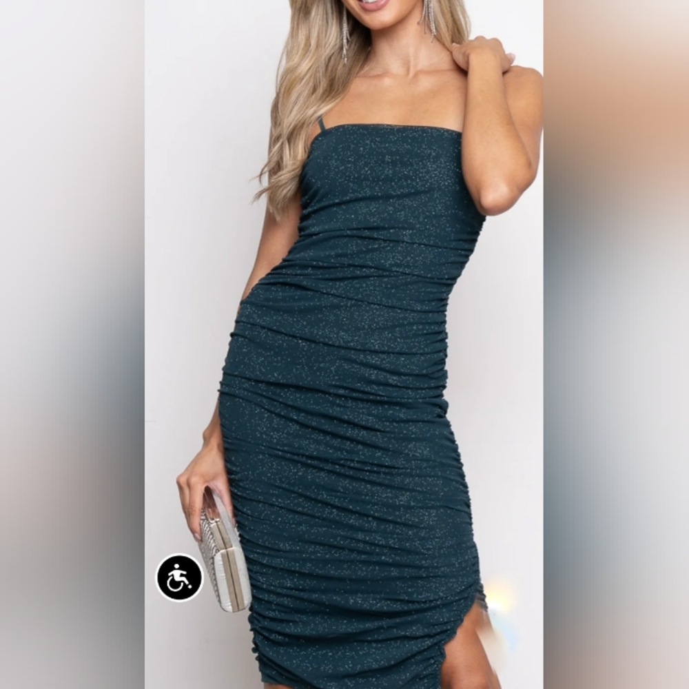 Green Sleeveless midi dress square neckline size Small